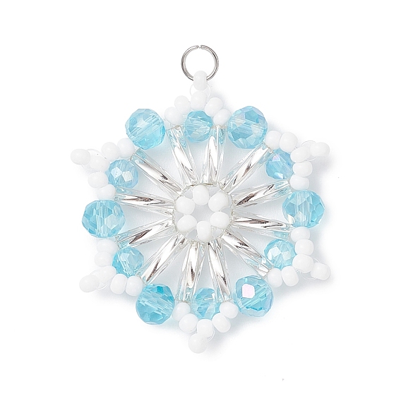 Подвески-снежинки из стеклянных бусин, с 304 открытым соединительным кольцом из нержавеющей стали и стеклом, граненые