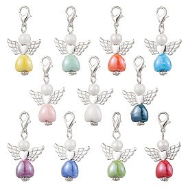 Angel Acrylic & Porcelain Pendant Decorations, Alloy Lobster Claw Clasps Charm for Bag Ornaments