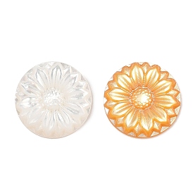 Natural Shell Carved Cabochons, Flat Round with Flower