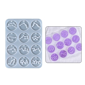 Twelve Constellations Round Pendants Silicone Molds, Resin Casting Molds, for UV Resin, Epoxy Resin Jewelry Making