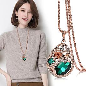 Ожерелья из сплава со стразами и цветочной каплей для женщин, розовое золото 