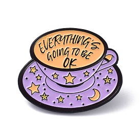 Everything's Going To Be Ok Enamel Pin, Moon & Star Cup Alloy Enamel Brooch for Backpacks Clothes, Electrophoresis Black