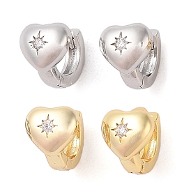 Серьга-кольцо из латуни с прозрачным фианитом, сердце