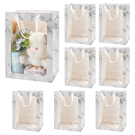 Sacs cadeaux pliables en papier imprimé marbre avec poignée et fenêtre en plastique visible, rectangle