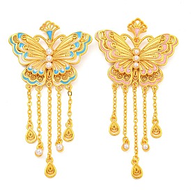 Rack Plating Brass Enamel Big Pendants, with ABS Imitation Pearl, Cadmium Free & Lead Free, Real 18K Gold Plated, Long-Lasting Plated, Butterfly Charm