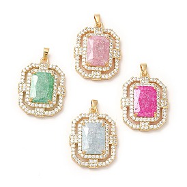 Rack Plating Brass & Crushed Ice Cut Cubic Zirconia Pendants, with Rhinestone, Real 14K Gold Plated, Cadmium Free & Lead Free, Rectangle