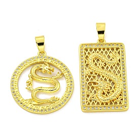 Brass Micro Pave Clear Cubic Zirconia Pendant, Real 18K Gold Plated, Dragon