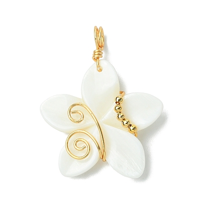 Подвески из натуральных резных пресноводных ракушек, подвески-цветы с медной проволокой и латунными бусинами, золотые