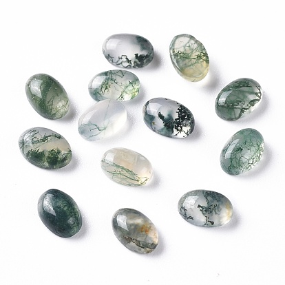Natural Moss Agate Cabochons, Flat Back, Oval