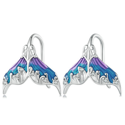 Mermaid Tail Sterling Silver Dangle Earrings