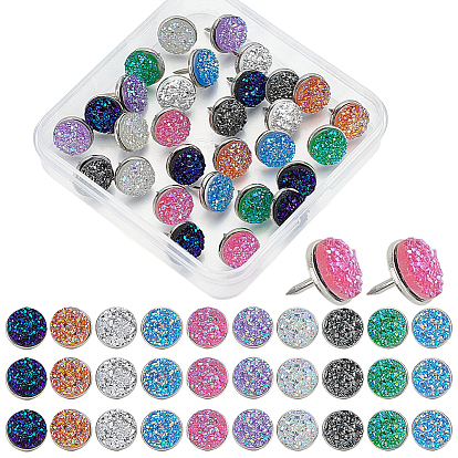 30шт. 10 цвета друзовая смола канцелярские кнопки для рисования, с платиновым тон железа контактный