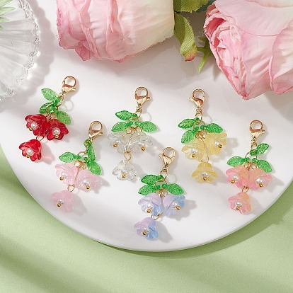 Glass & Acrylic Pendant Decorations, with 304 Stainless Steel Lobster Claw Clasps, Flower