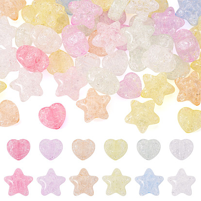50шт 2 стили прозрачные кракле акриловые бусины, звезда и сердца