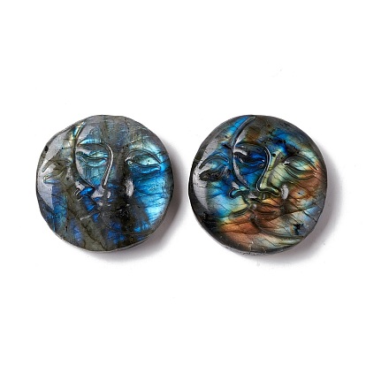 Natural Labradorite Cabochon, Flat Round with Face