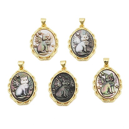 Подвески в виде кошки из натуральной черной ракушки, латунные овальные подвески