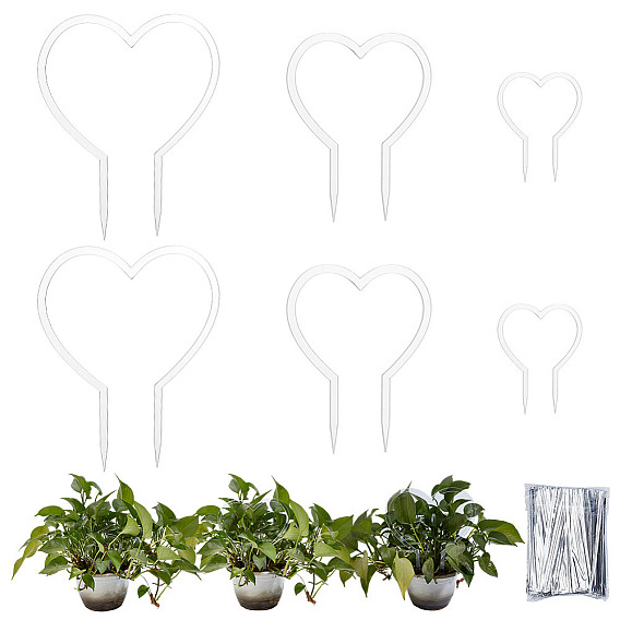6 Акриловая опора для растений в форме сердца, с 800шт. ПЭТ-пленка с проволочными стяжками