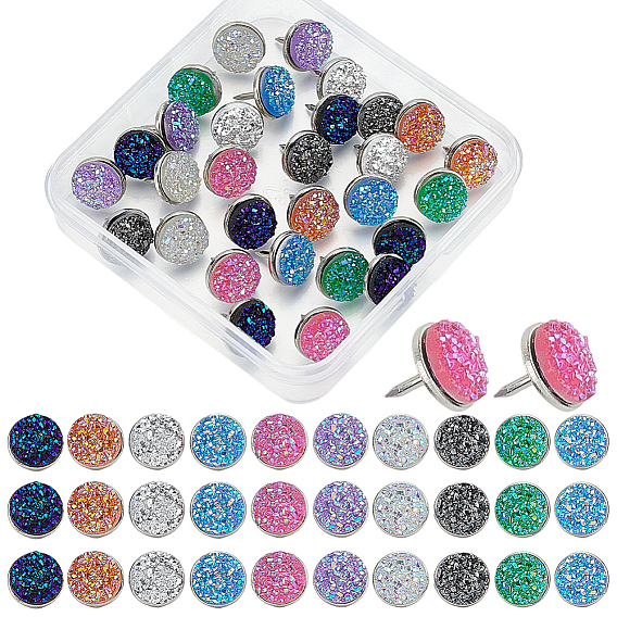 30шт. 10 цвета друзовая смола канцелярские кнопки для рисования, с платиновым тон железа контактный