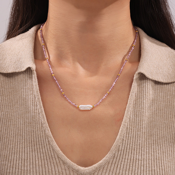 Прямоугольный кулон из натурального пресноводного жемчуга, ожерелье из натуральных камней с цепочками на концах из нержавеющей стали, реальный 18 k позолоченный