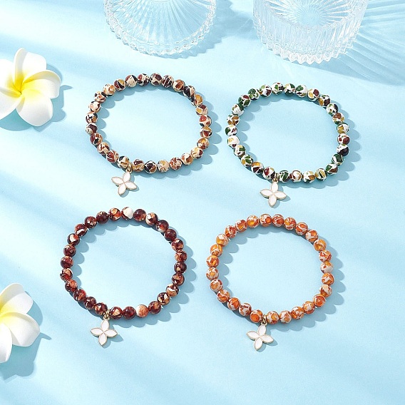 Сплав эмали шарм браслеты, Браслеты из синтетических янтарных бусин круглой формы для женщин, цветок
