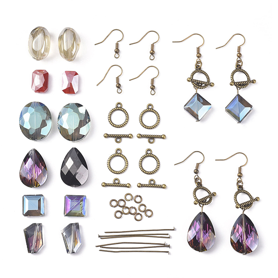 DIY Earring Making, with Electroplate Crystal Glass Beads, Brass Earring Hooks & Jump Rings, Iron Head Pins, Alloy Toggle Clasps