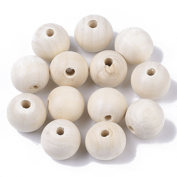 Natural Unfinished Wood Beads, Waxed Wooden Beads, Smooth Surface, Round, Macrame Beads, Large Hole Beads