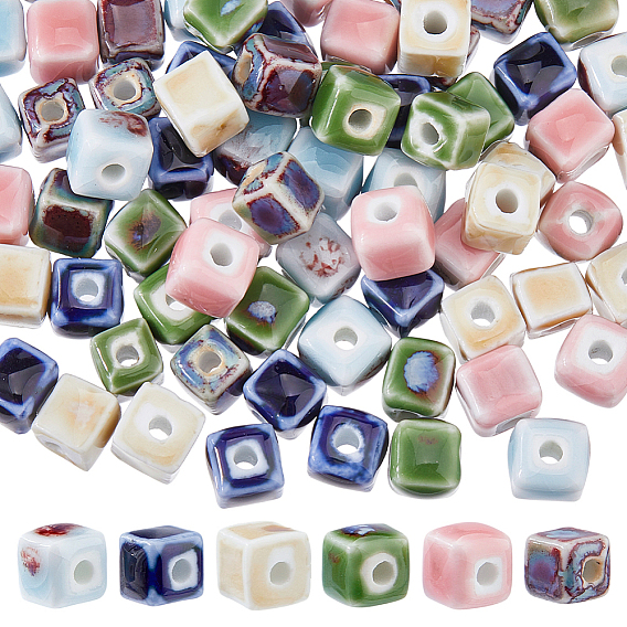 72шт 6 цвета фарфоровые бусины ручной работы, фантазии античного стекла фарфора, кубические