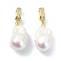 Подвески из натурального барочного жемчуга кеши и жемчуга Эдисона, Овальные подвески с латунными микропаве из прозрачных кубических цирконий в качестве застежек., белые