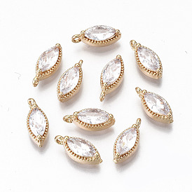 Brass Micro Pave Cubic Zirconia Charms, Light Gold, Long-Lasting Plated, Cadmium Free & Lead Free, Horse Eye