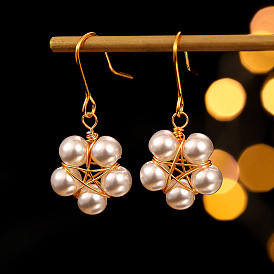 Vintage Style Pearl Earrings with Five-pointed Star - Elegant and Charming