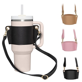 PU Leather Heat Resistant Reusable Cup Sleeve, with Adjustable Handle
