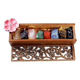 Chakra Gemstone Reiki Energy Stone Display Decorations Sets, with Wooden Box