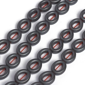 Non-magnetic Synthetic Hematite Beads Strands, Bead Frames, Frosted, Oval
