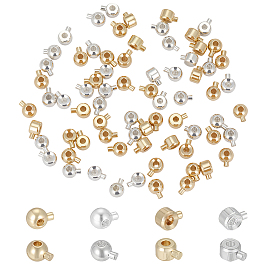 80Pcs 4 Styles Brass Crimp Beads, Mixed Shapes