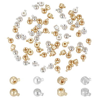 80Pcs 4 Styles Brass Crimp Beads, Mixed Shapes