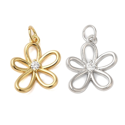 Подвески из латуни и прозрачного циркония с покрытием стойки, без кадмия и без свинца, долговечный, цветок, с целью перехода в кольце