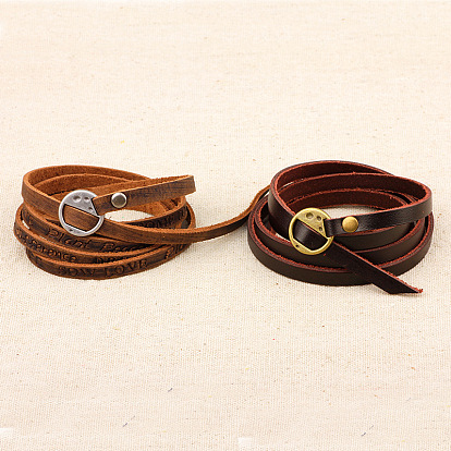 Dual-use Items, Leather Cord Bracelets/Chain Belts, with Alloy Findings, Flat Round, Antique Bronze