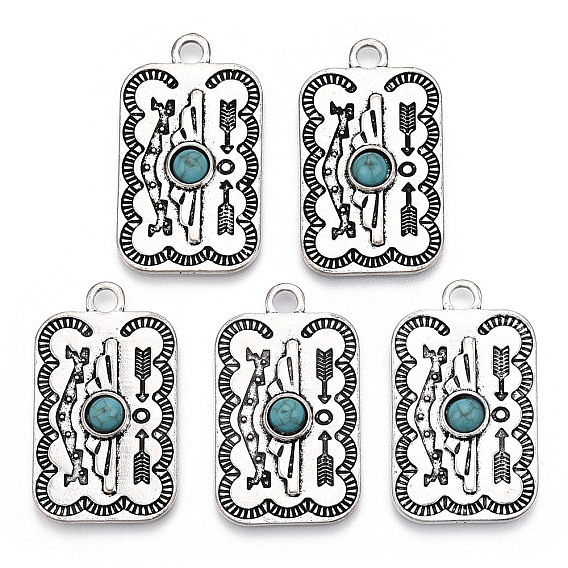 Синтетические бирюзовые подвески, со сплавочной фурнитурой, прямоугольник амулеты