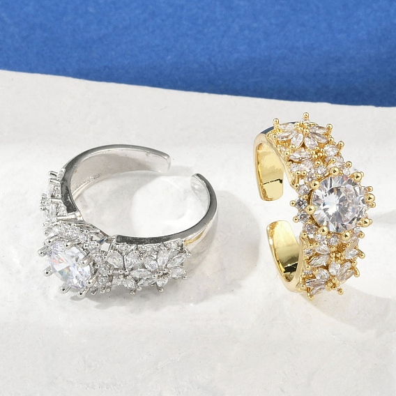 Регулируемые манжеты-кольца из латуни с микропаве из кубического циркония для женщин, стойки покрытие, без кадмия и без свинца, долговечный