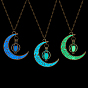 3Pcs 3 Colors Platinum Plated Alloy Crescent Moon Pendant Necklaces Set, Glow in the Dark Synthetic Luminous Stone Jewelry for Women