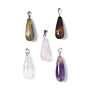 Natural Mixed Gemstone Pendants, Teardrop Charms, with Platinum Tone Brass Findings