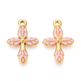 304 нержавеющей стальной эмали подвески, крест прелести, ионное покрытие (ip), реальный 18 k позолоченный