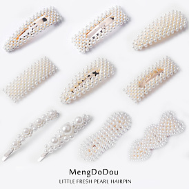 Fashionable Pearl Hair Clip for Women - Elegant Hairpin with Side Clip and Duckbill Clip