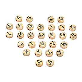 Бусины из эмали из сплава светлого золота, плоско-круглые с алфавитами 