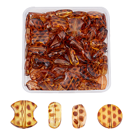 80Pcs 4 Style Transparent Acrylic Beads, Imitation Leopard Skins, Mixed Shapes