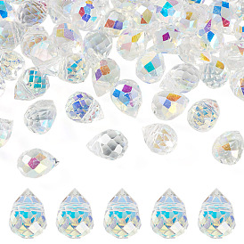 50Pcs Electroplate Glass Beads, Faceted, Teardrop, Top Drilled