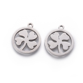 201 Stainless Steel Pendants, Manual Polishing, Ring with Clover