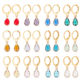 12 пары 12 цветные стеклянные серьги-капли с защелкой, золотые латунные украшения для женщин