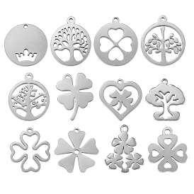 12Pcs 12 Style 304 Stainless Steel Charms, Laser Cut, Mixed Shapes