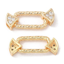 Brass Micro Pave Clear Cubic Zirconia Connector Charms, Nickel Free, Rectangle Links