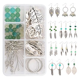 SUNNYCLUE DIY Leaf Theme Earring Making Kits, Including Gemstone Beads, Alloy Pendants, Brass Cable Chains, Iron Findings